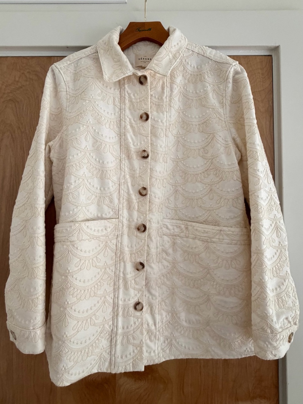 Sézane Will Jacket Embroidered Ecru Medium